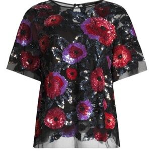 NWT MORGAN FLORAL EMBELLISHED BLOUSE IN ROSE MULTI
